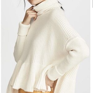 Ophelia Roe Cream Ruffle Hem Turtleneck Sweater